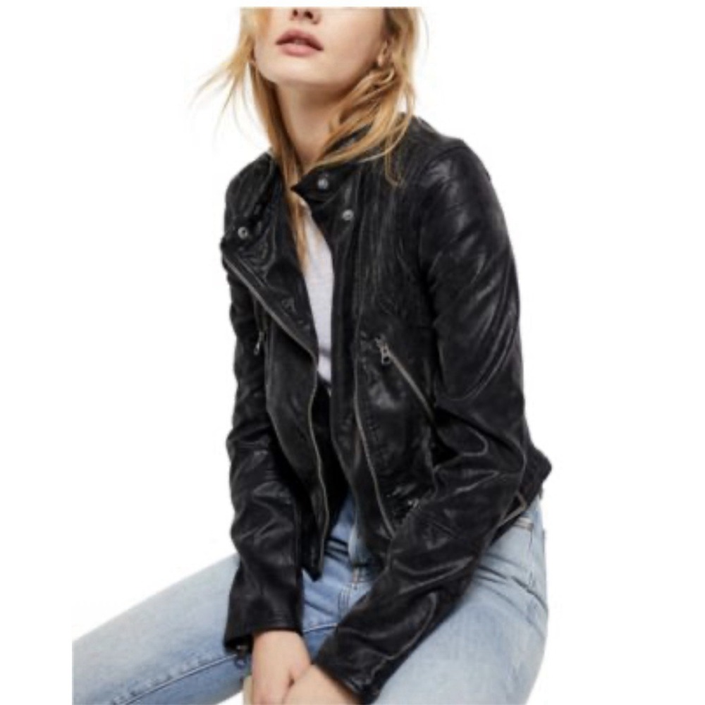Free People Black Leather Moto Jacket